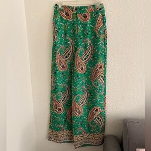 Zara Emerald Paisley Wide Leg Pants